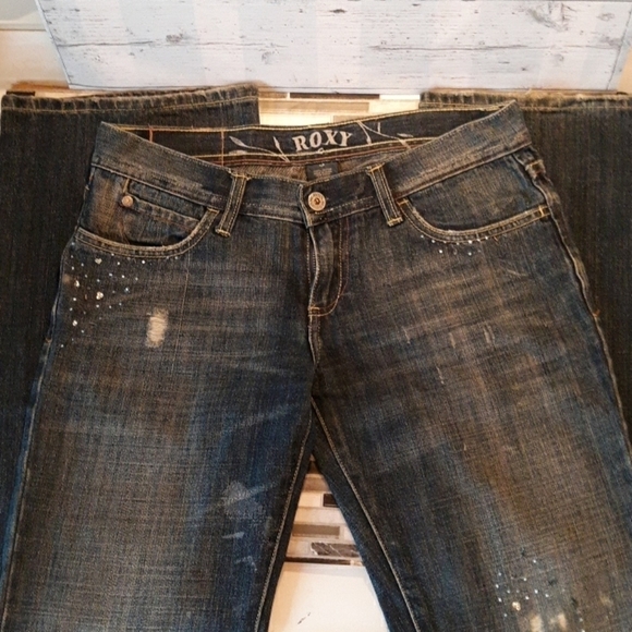 Roxy destressed bootcut bedazzled 3 - Picture 1 of 6